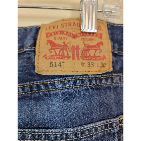 Levi's 514 Denim Straight Jeans Men's W33xL30 Blue 5-Pocket Cotton Dark Wash - Picture 3 of 4